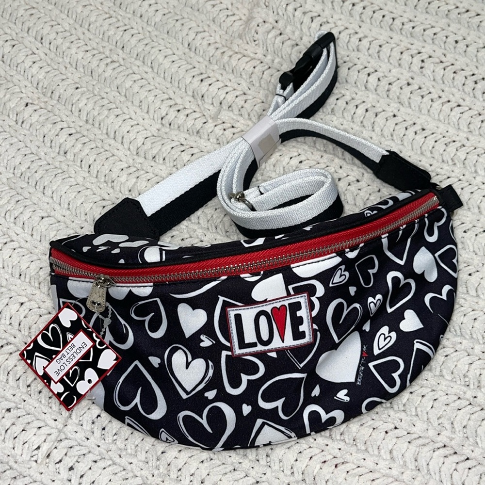 NWT Brighton Endless Love Belt Bag Hearts Black & White